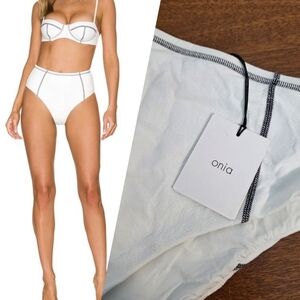 NWT Onia Ella Bikini Bottoms Textured High Rise Crinkle Swimsuit White Large